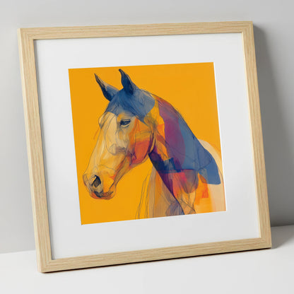 Contemporary Cobalt Equine horse portrait art print in natural frame