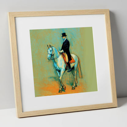 The Classical Master dressage horse art print in natural frame