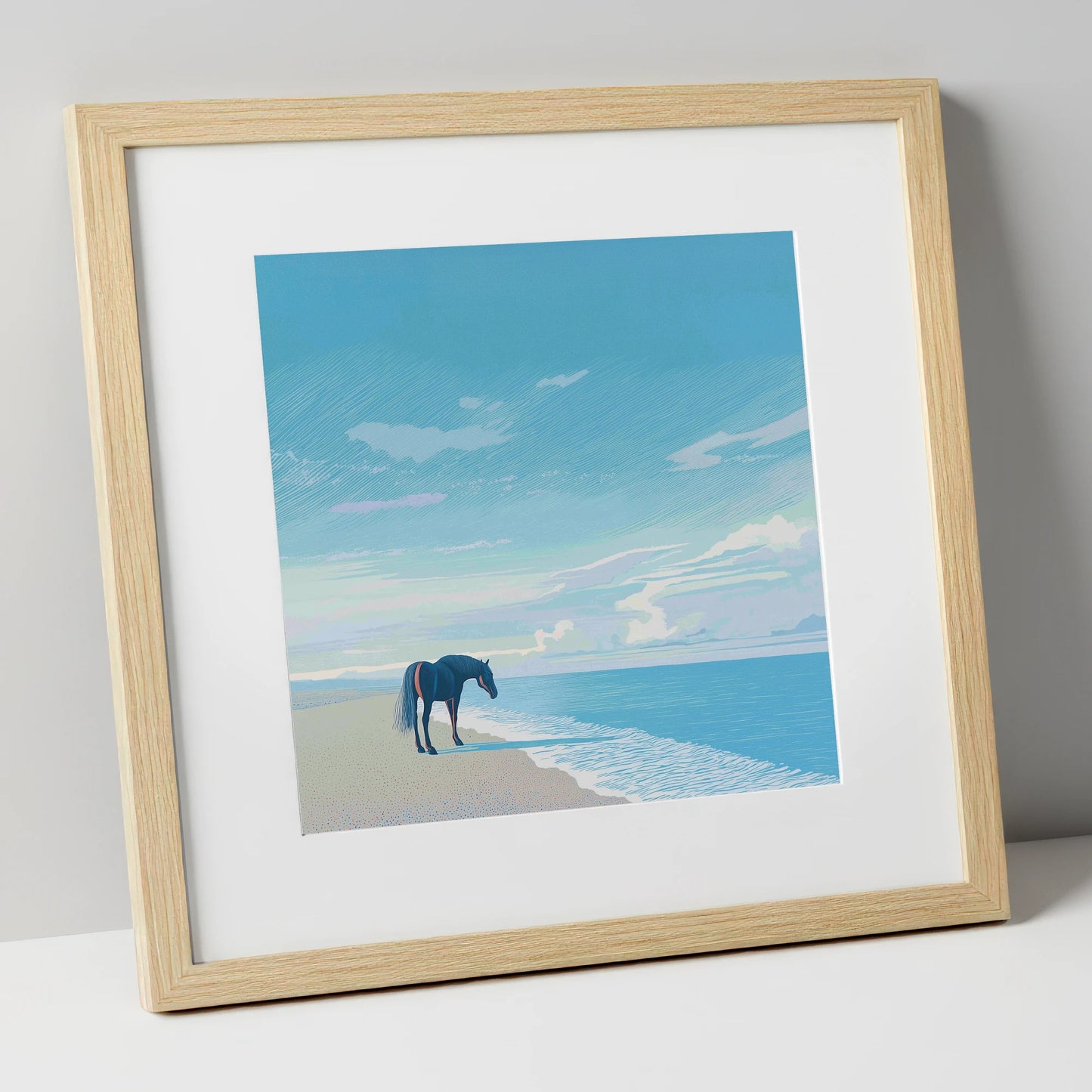 Solitude by the Sea horse landscape art print in natural frame