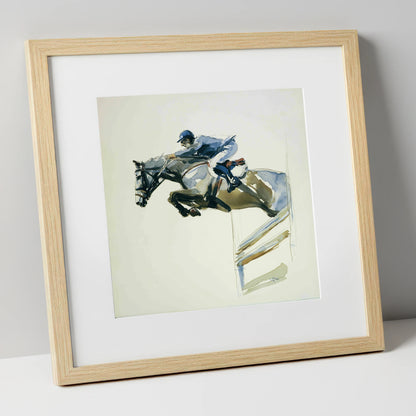 The Perfect Bascule show jumping horse art print in natural frame