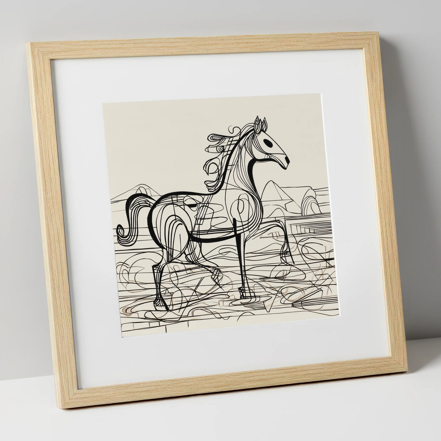 Coastline Contours beach horse art print in natural frame