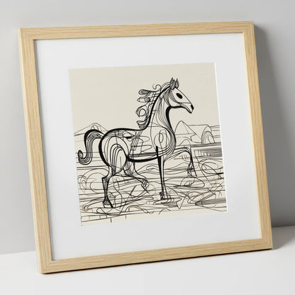Coastline Contours beach horse art print in natural frame