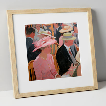 Summer Meet Elegance racing horse art print in natural frame