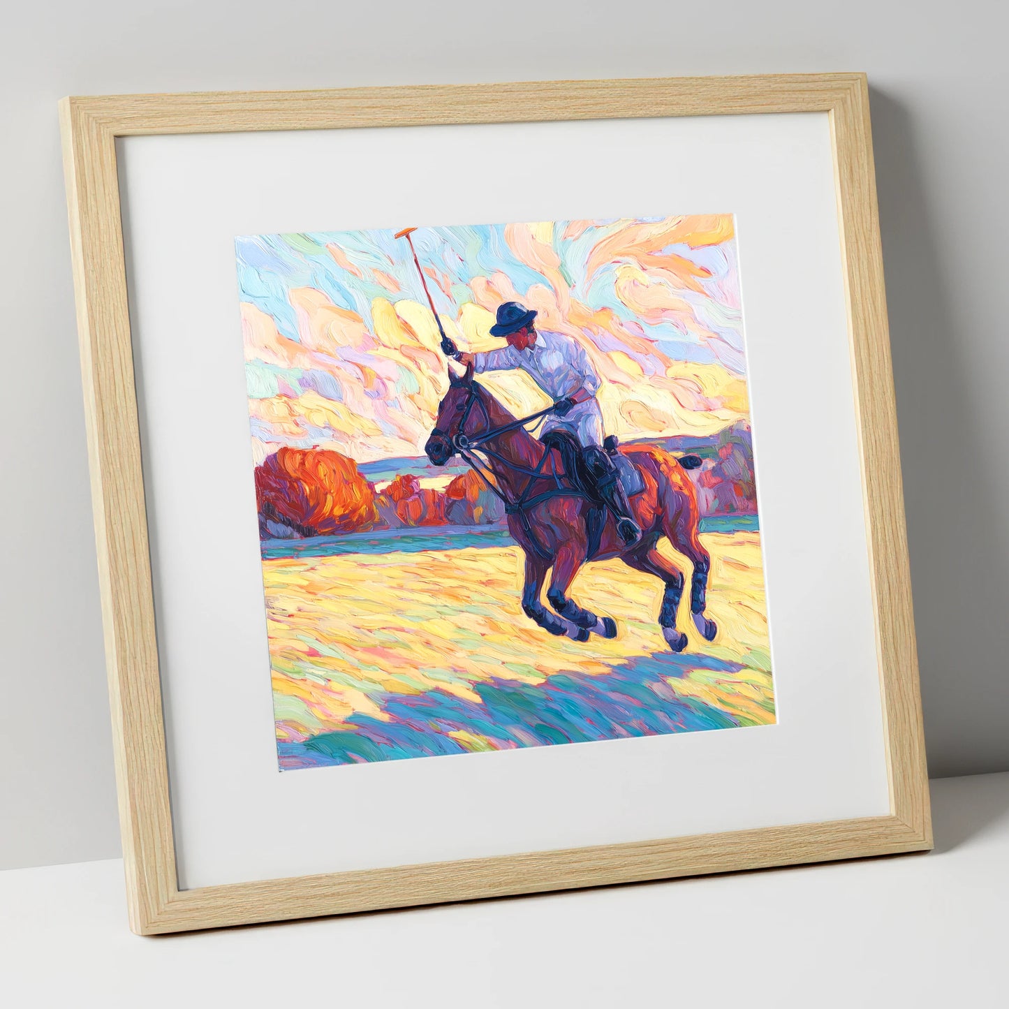 The Final Chukka polo horse art print in natural frame