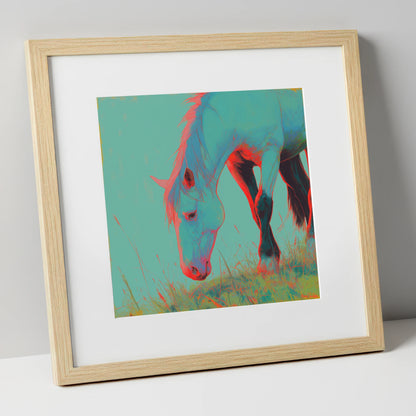 Electric Pasture Portrait horse portrait art print in natural frame