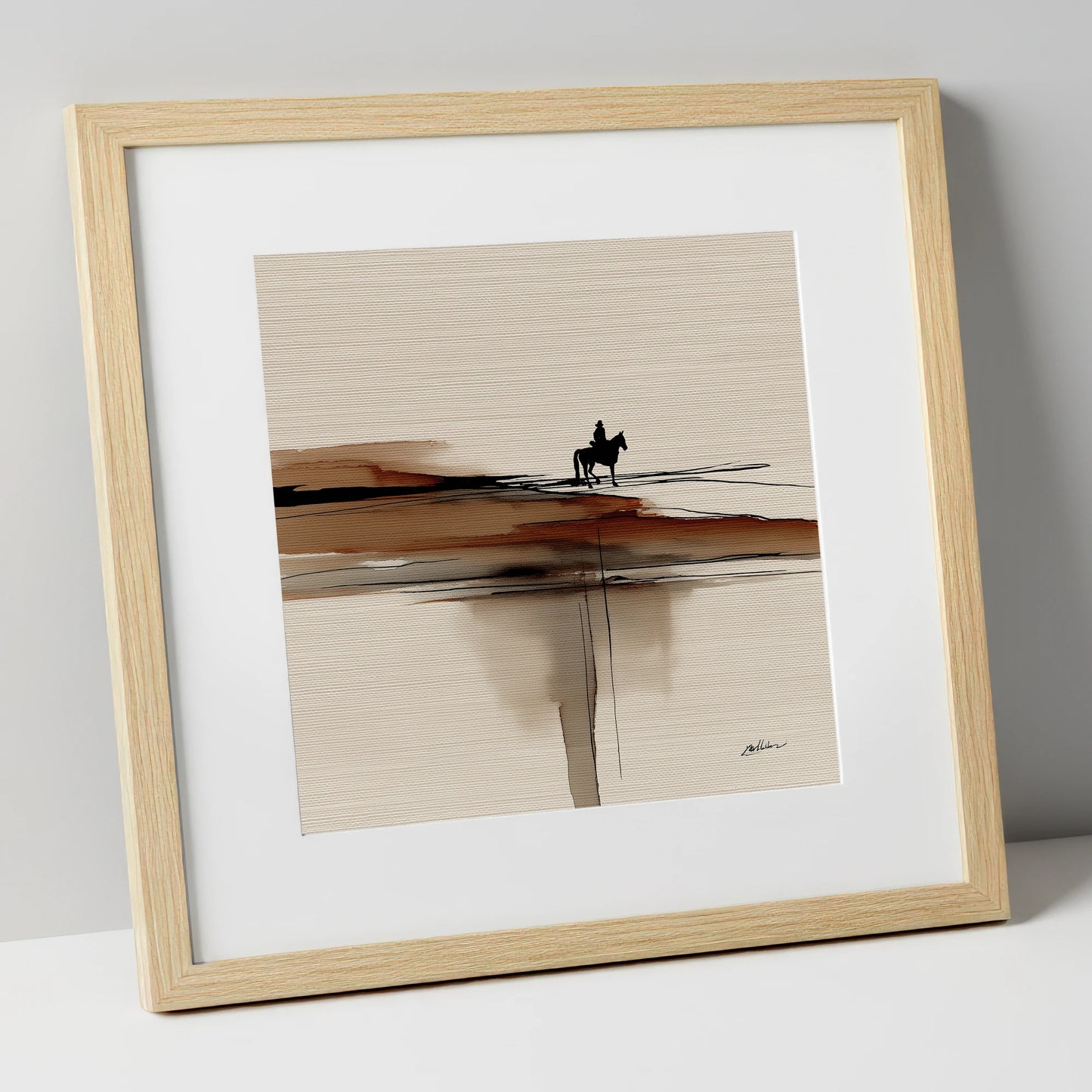 Horizon Rider western horse art print in natural frame