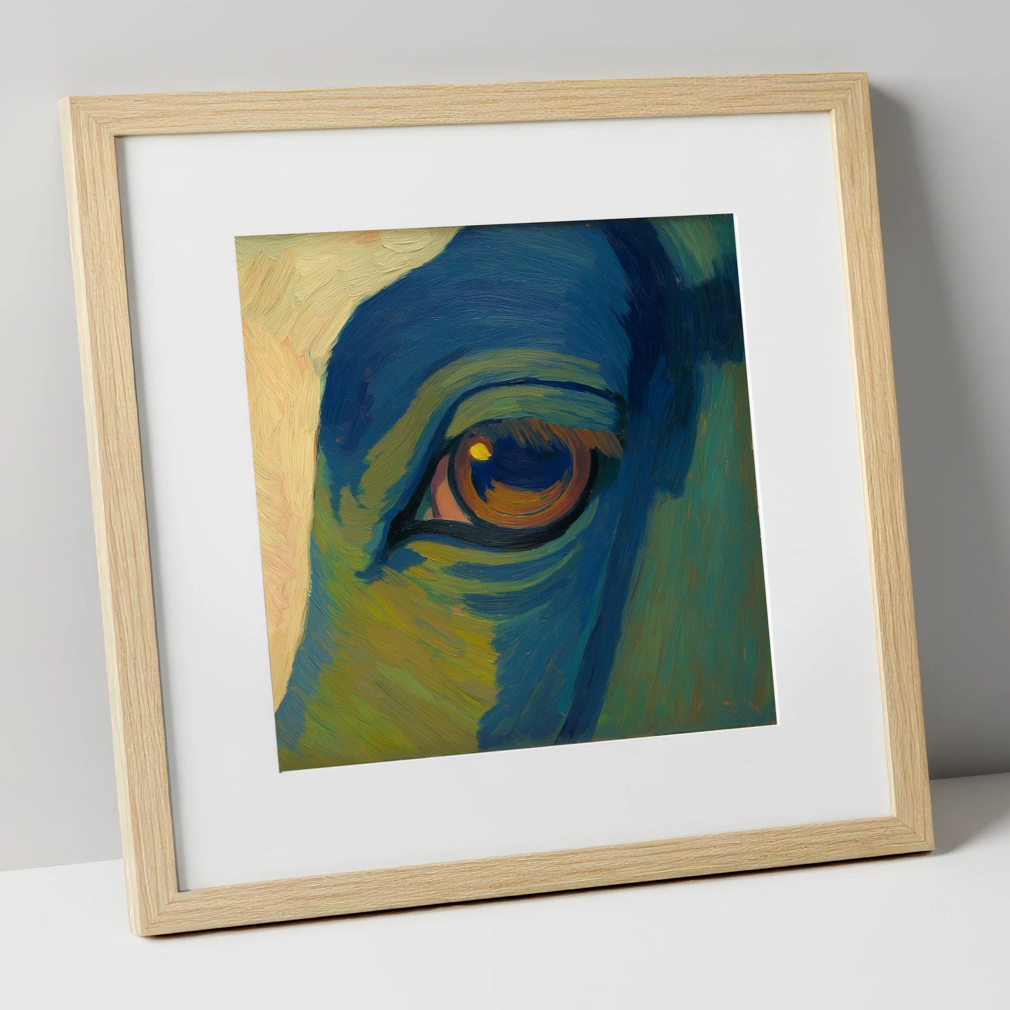 Cobalt Vision horse portrait art print in natural frame