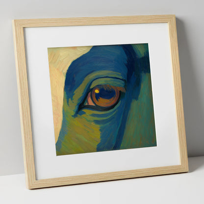 Cobalt Vision horse portrait art print in natural frame