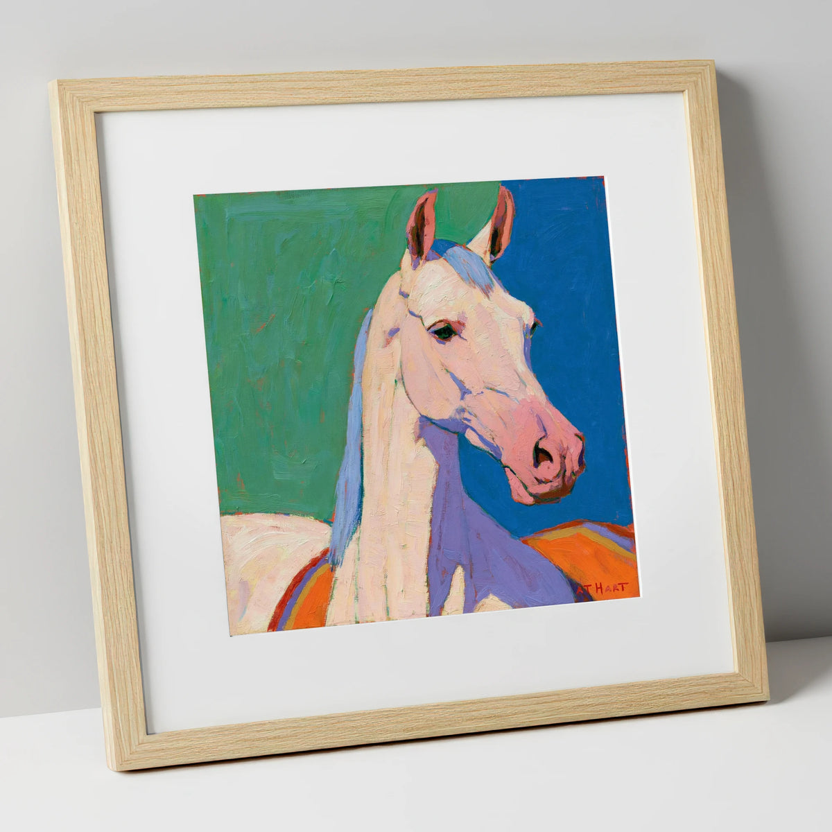 Vibrant Grey Arabian Horse horse breed art print in natural frame
