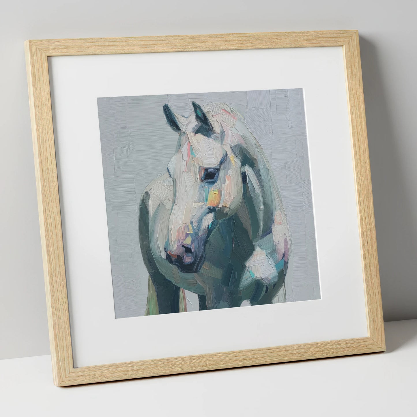 The Textured Grey horse breed art print in natural frame