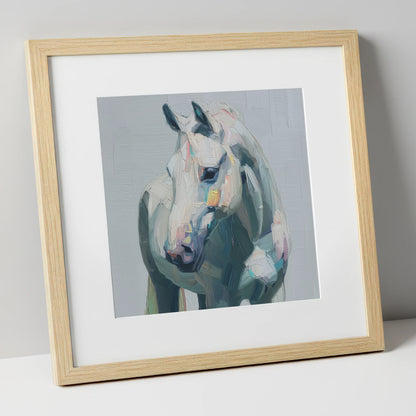 The Textured Grey horse breed art print in natural frame