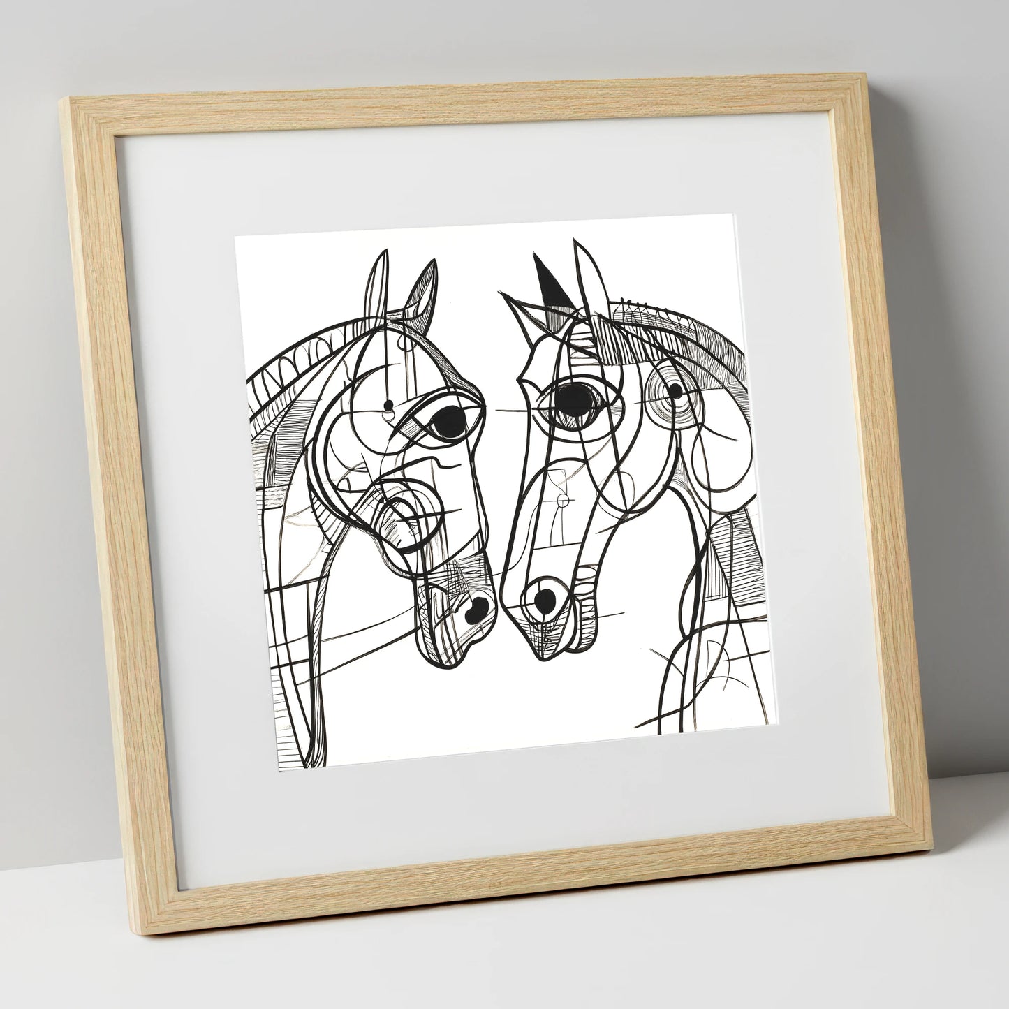 Structural Equine Bond horse portrait art print in natural frame