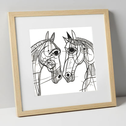 Structural Equine Bond horse portrait art print in natural frame