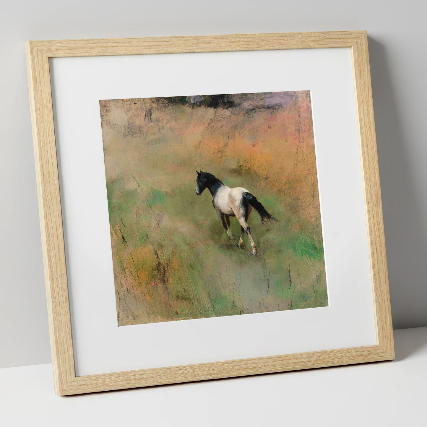 Through the Summer Grass horse landscape art print in natural frame