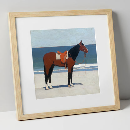 Waiting by the Tide horse landscape art print in natural frame