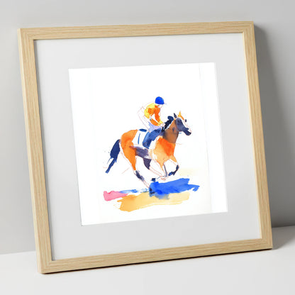 Vivid Gallop racing horse art print in natural frame