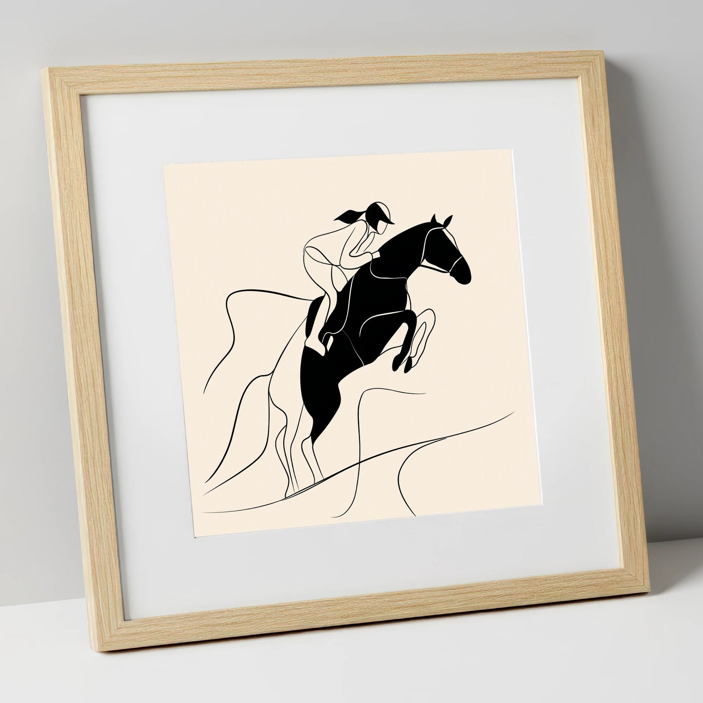 Fluid Ascent show jumping horse art print in natural frame