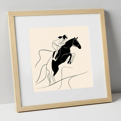Fluid Ascent show jumping horse art print in natural frame