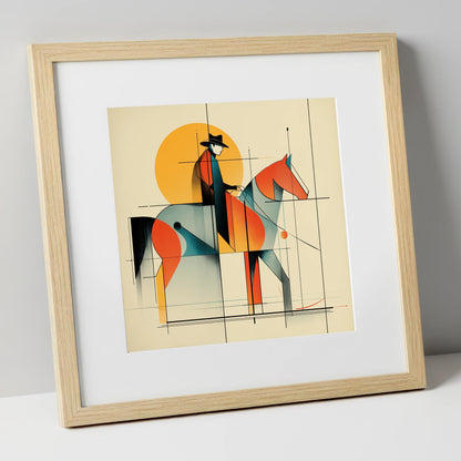 Rhythmic Western Silhouette western horse art print in natural frame