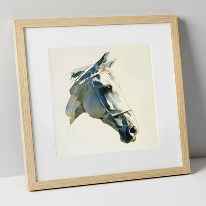Sapphire Gaze in Indigo horse portrait art print in natural frame
