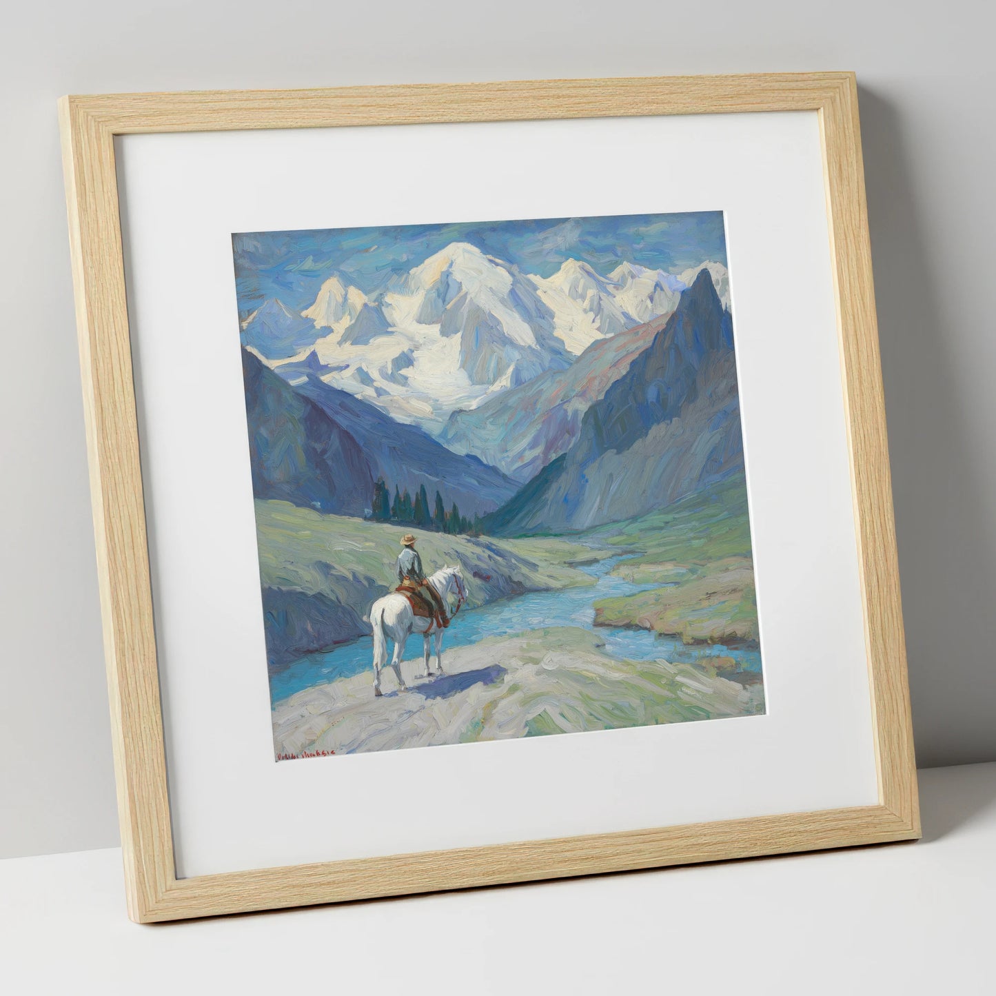 Into the High Country horse landscape art print in natural frame
