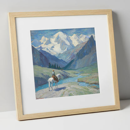 Into the High Country horse landscape art print in natural frame