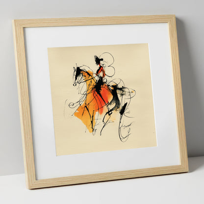 Harmony in Amber dressage horse art print in natural frame