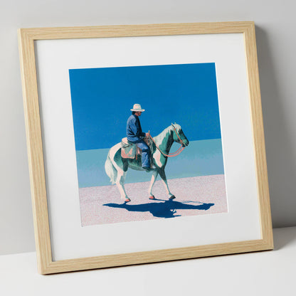 The Vast Horizon western horse art print in natural frame