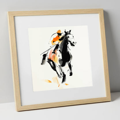 The Amber Sprint racing horse art print in natural frame