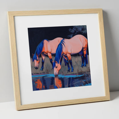 Indigo Waters horse landscape art print in natural frame