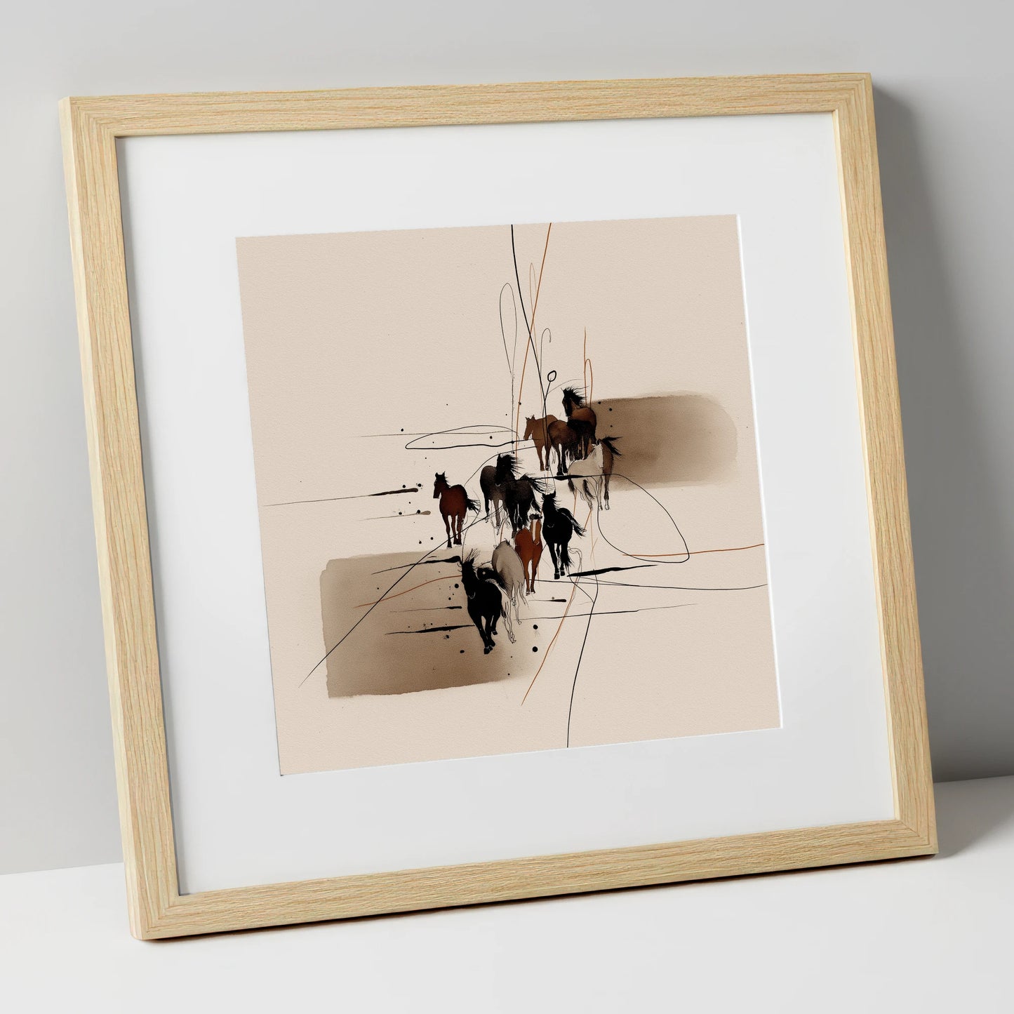 Wild Herd Dynamics wild horses art print in natural frame