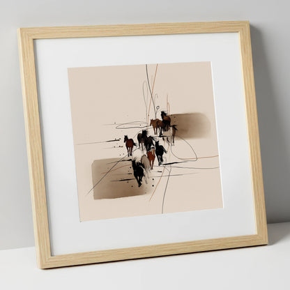 Wild Herd Dynamics wild horses art print in natural frame