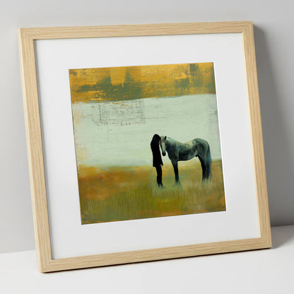 The Quiet Bond horse & rider art print in natural frame
