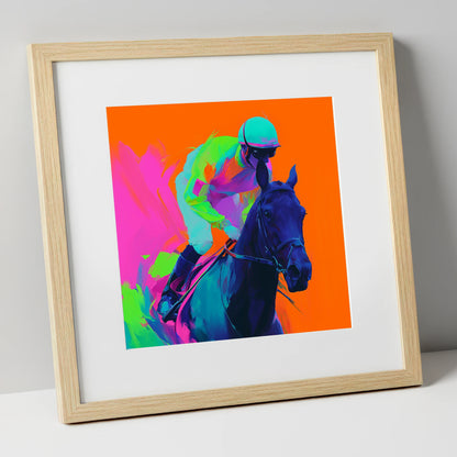 Velocity in Colour racing horse art print in natural frame