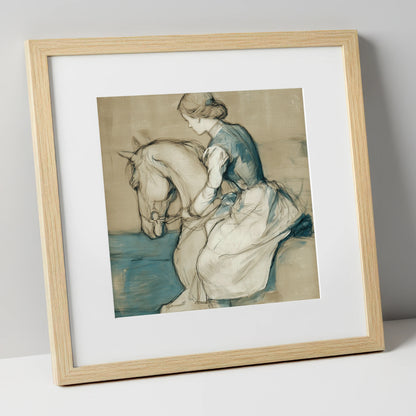 A Quiet Harmony horse & rider art print in natural frame