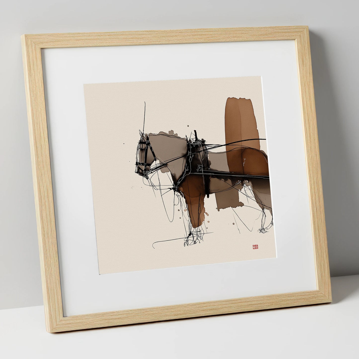 Harnessed Form working horse art print in natural frame