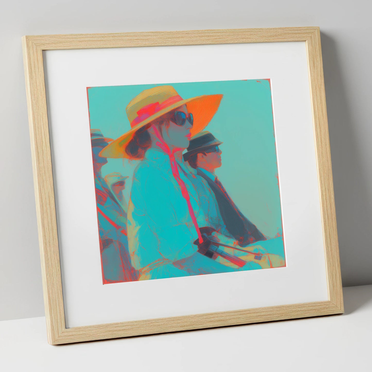 Grandstand Glamour racing horse art print in natural frame