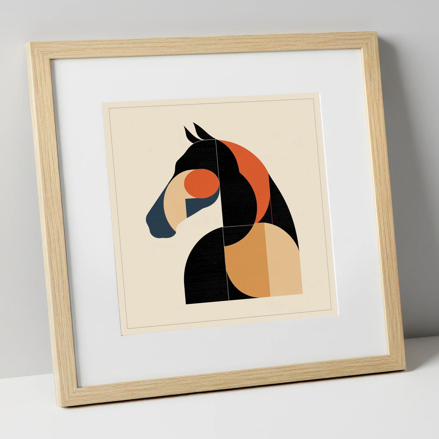 The Modernist Profile horse portrait art print in natural frame