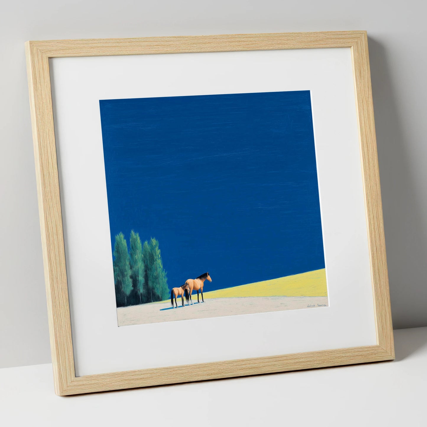 Under an Azure Sky horse landscape art print in natural frame