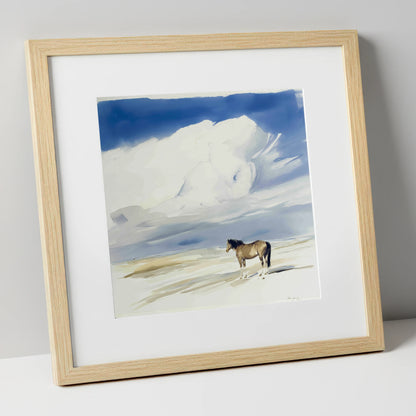 Beneath the Gathering Sky horse landscape art print in natural frame