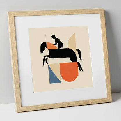 Structured Flight show jumping horse art print in natural frame