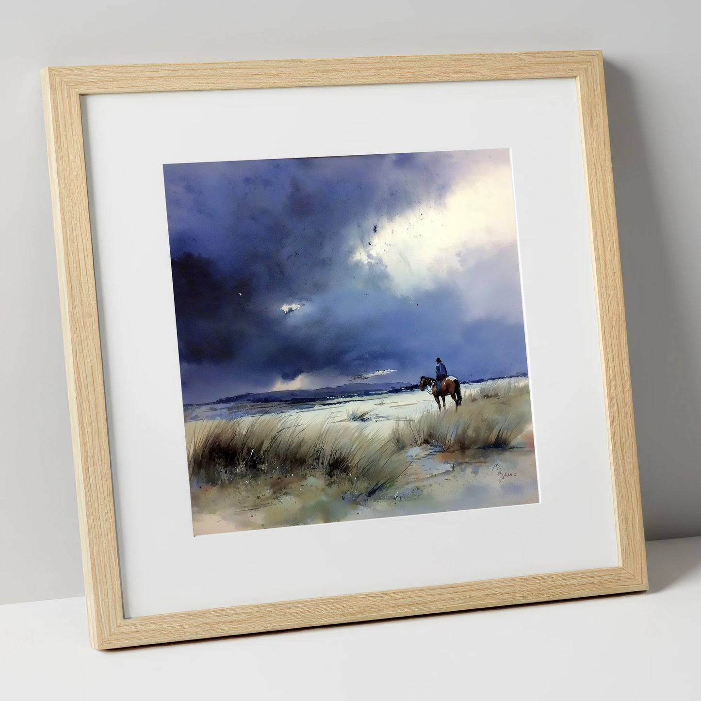 Before the Storm horse landscape art print in natural frame
