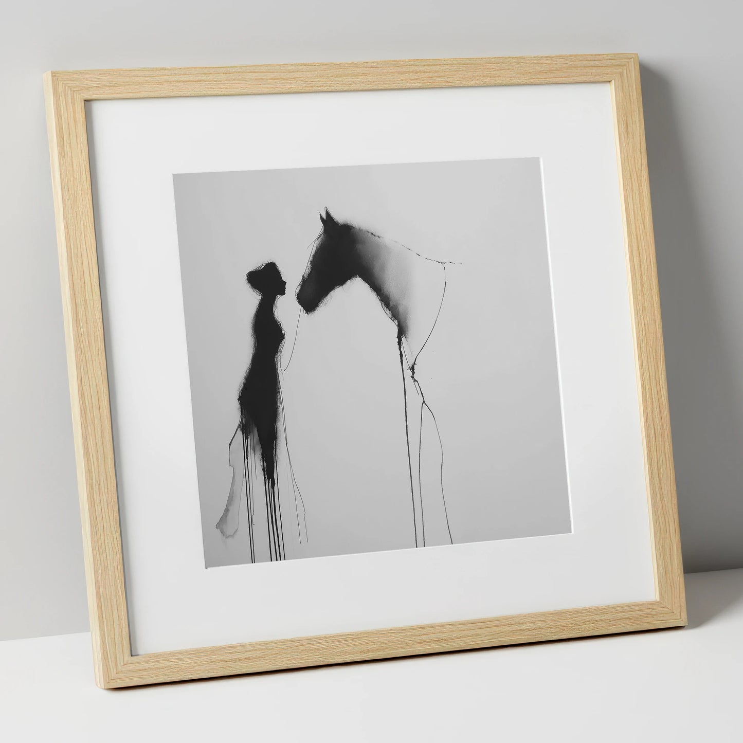 The Unspoken Bond horse & rider art print in natural frame
