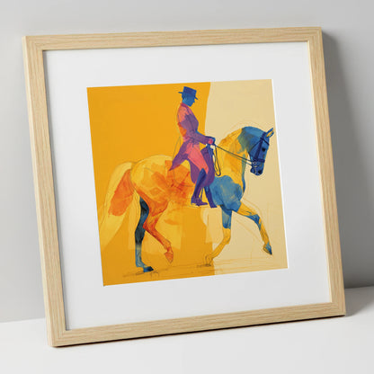 Vivid Dressage Rhythms dressage horse art print in natural frame