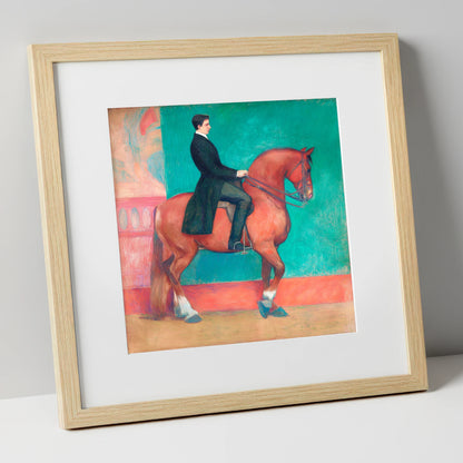 Collected Chestnut in Emerald dressage horse art print in natural frame