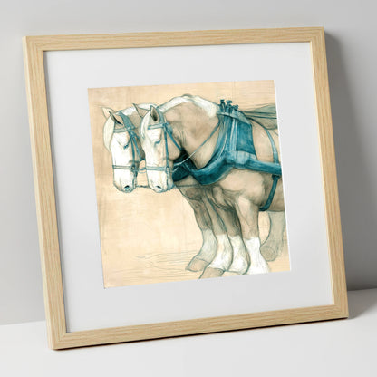 Quiet Strength in Harness working horse art print in natural frame