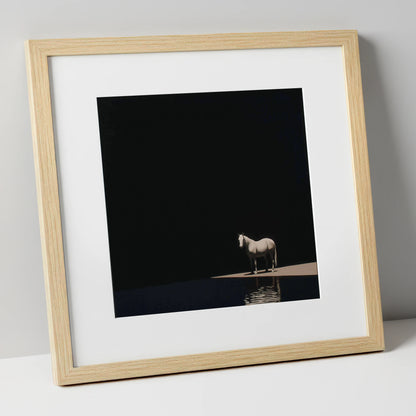 The Luminous Grey horse portrait art print in natural frame