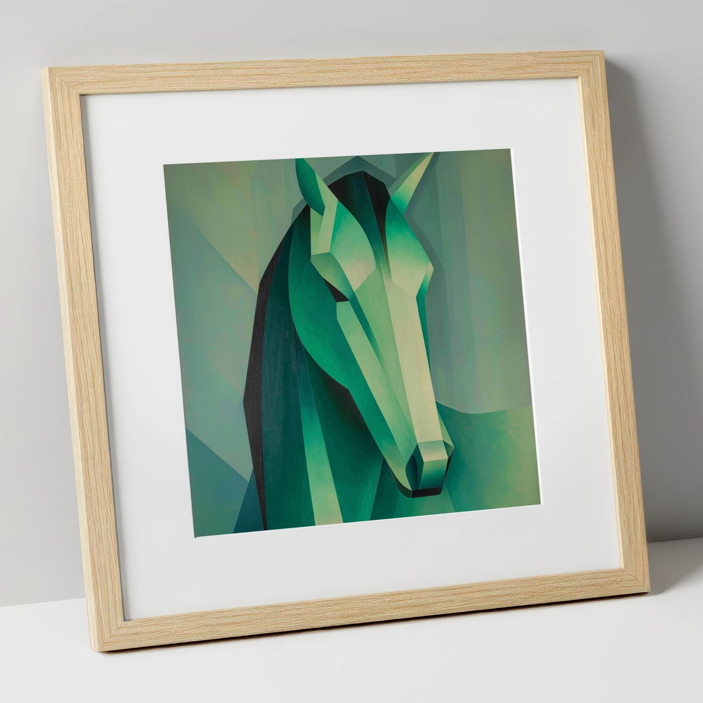 The Emerald Facets horse portrait art print in natural frame