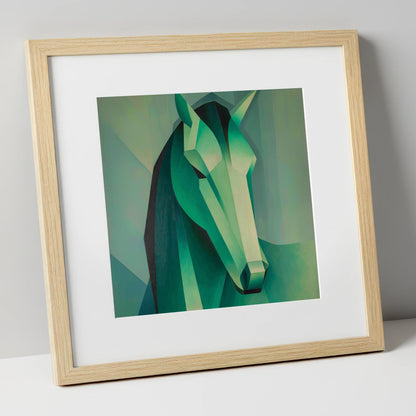 The Emerald Facets horse portrait art print in natural frame