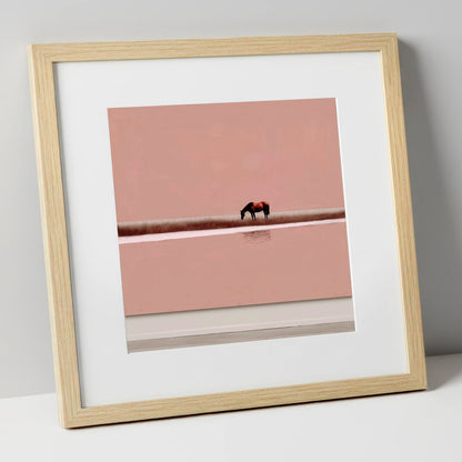 Dusky Rose Horizon horse landscape art print in natural frame